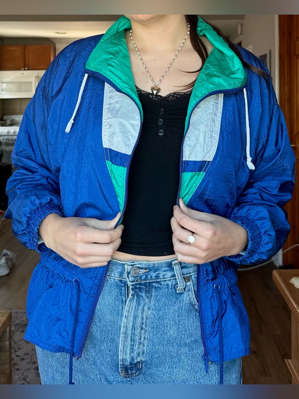 Vintage Colorblock Windbreaker Jacket in Royal Blue & Teal Rock Creek Casual